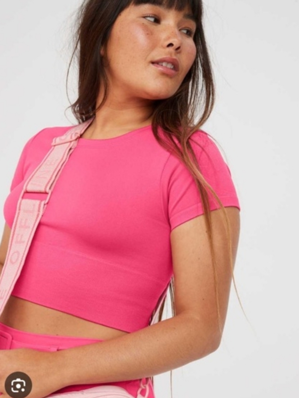 Offline By Aerie Hot Pink Cropped Tee